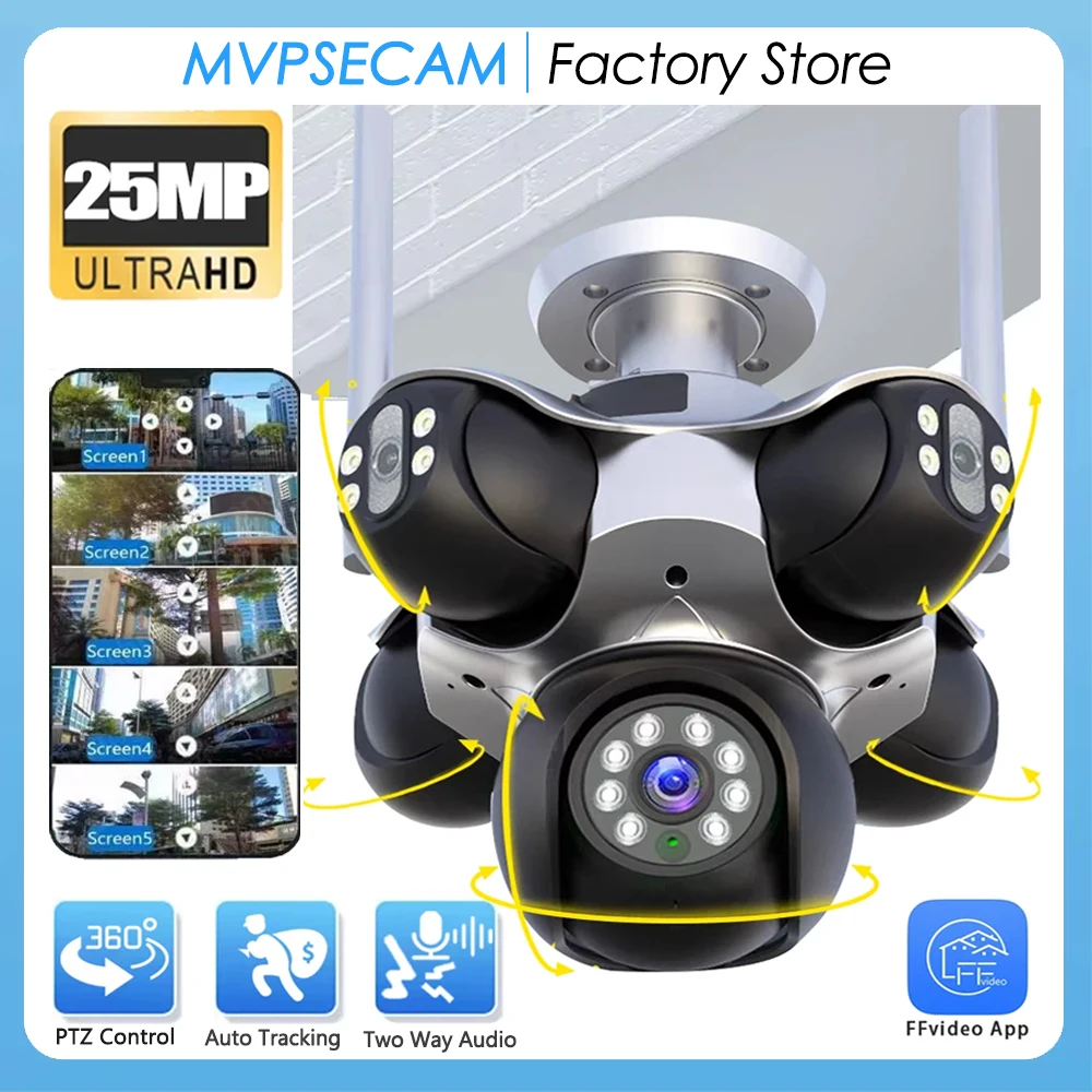 

Outdoor 25MP Wide Angle Wifi Camera Five Lens Electric Five PTZ Human Auto Tracking 360 Degree Rotate Wifi Surveillance Camera