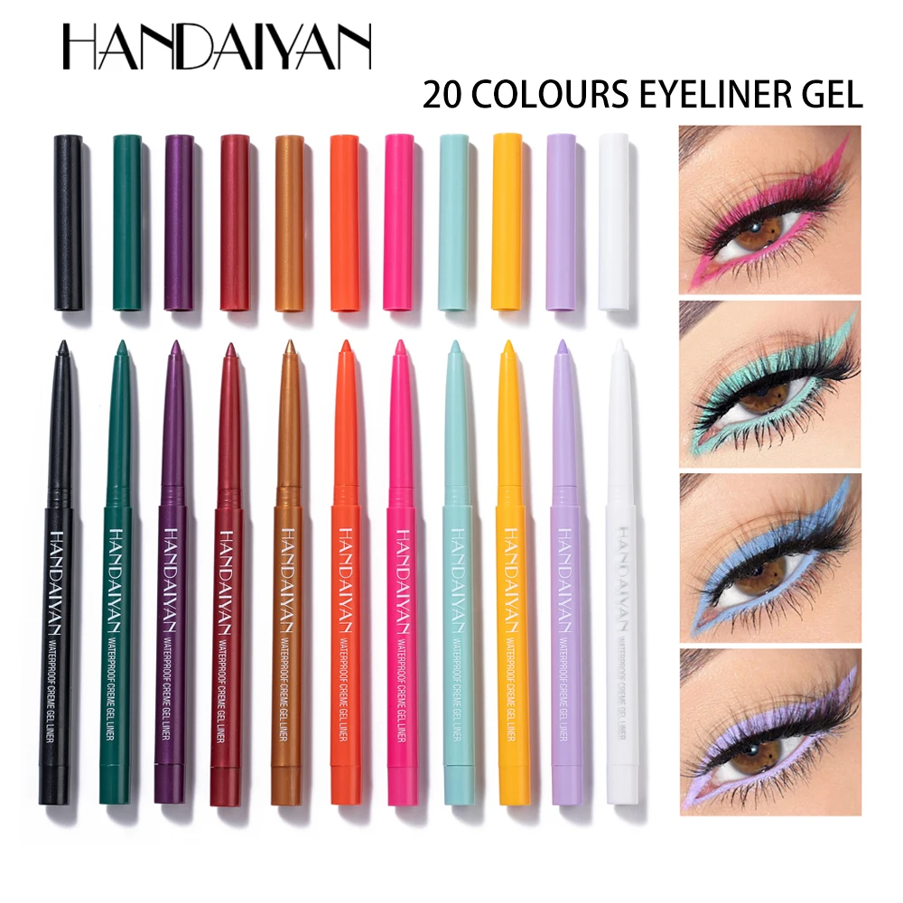 HANDAIYAN 20 Colors/Lot Gel Eyeliner Pencil Kit Makeup Colored Eye Liner Cream Pen Easy to Wear Waterproof White Yellow Cosmetic