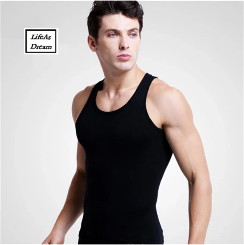 1 pcs/lot Cotton Mens Underwear Sleeveless Tank Top Solid Muscle Vest Undershirts O-neck Gymclothing T-shirt Slim Fit men's vest