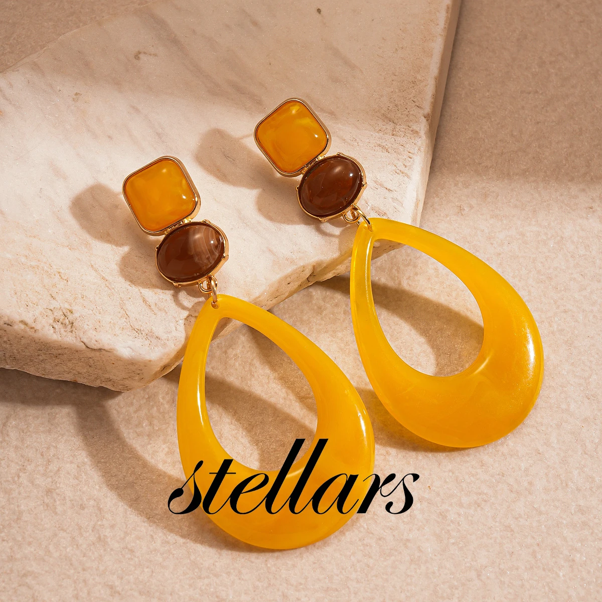 

High-End Resin Geometric Square round Hollow Tear-Drop Silver Stud Earrings Vintage Exaggerated Jewelry for Women