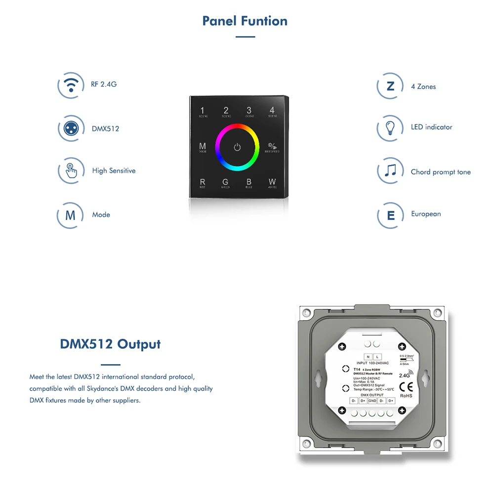 Imagem -02 - Controlador de Zonas Montado na Parede Dmx512 Montado na Parede Interruptor Dimmer Rgb Rgbw Dmx Controlo Remoto Controlador de Tira rf 24g