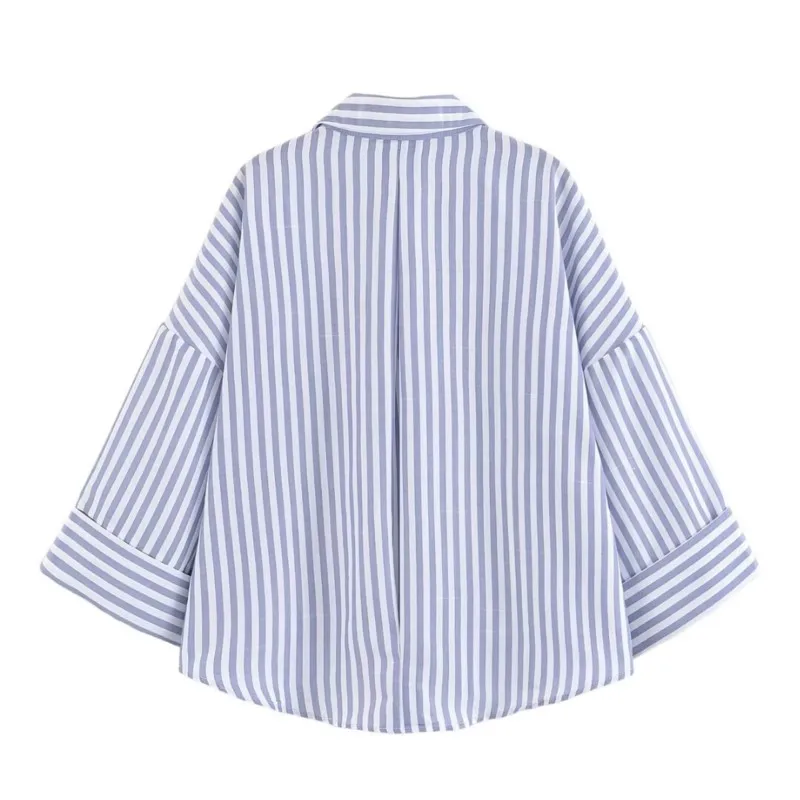 قميص نسائي بأكمام واسعة نمط نسائي بسيط فرنسي قمصان نسائية برقبة على شكل V قمصان وبلوزات كتان بياقة جوني #2