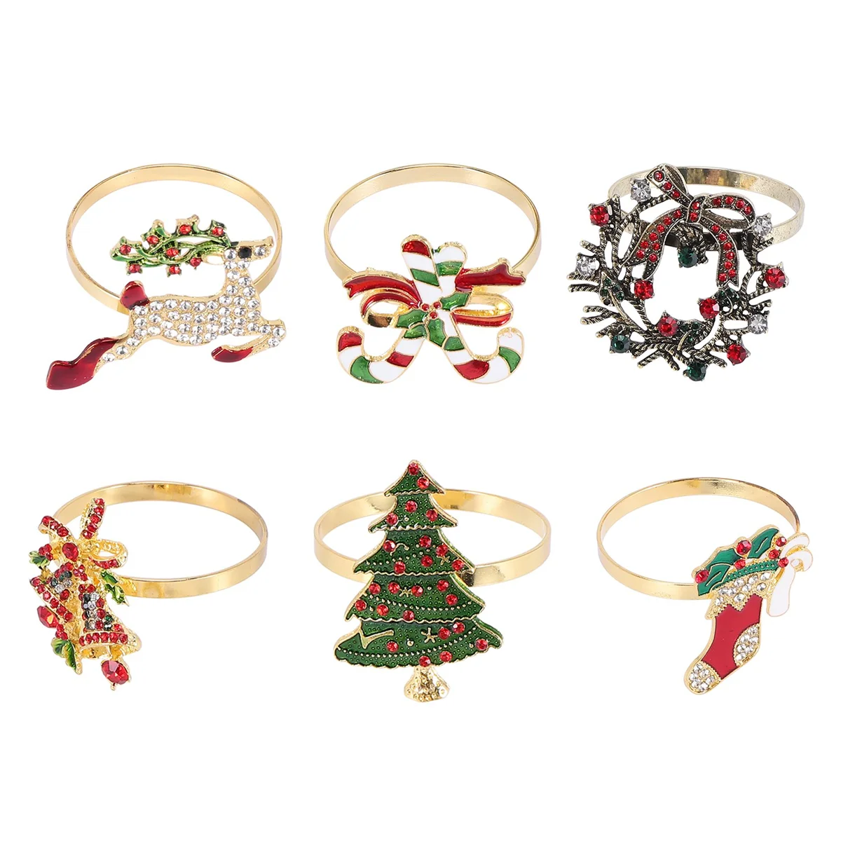 6Pcs Christmas Napkin Rings Xmas Napkin Holder Rings Wreath for Holiday Dinner Table Decoration