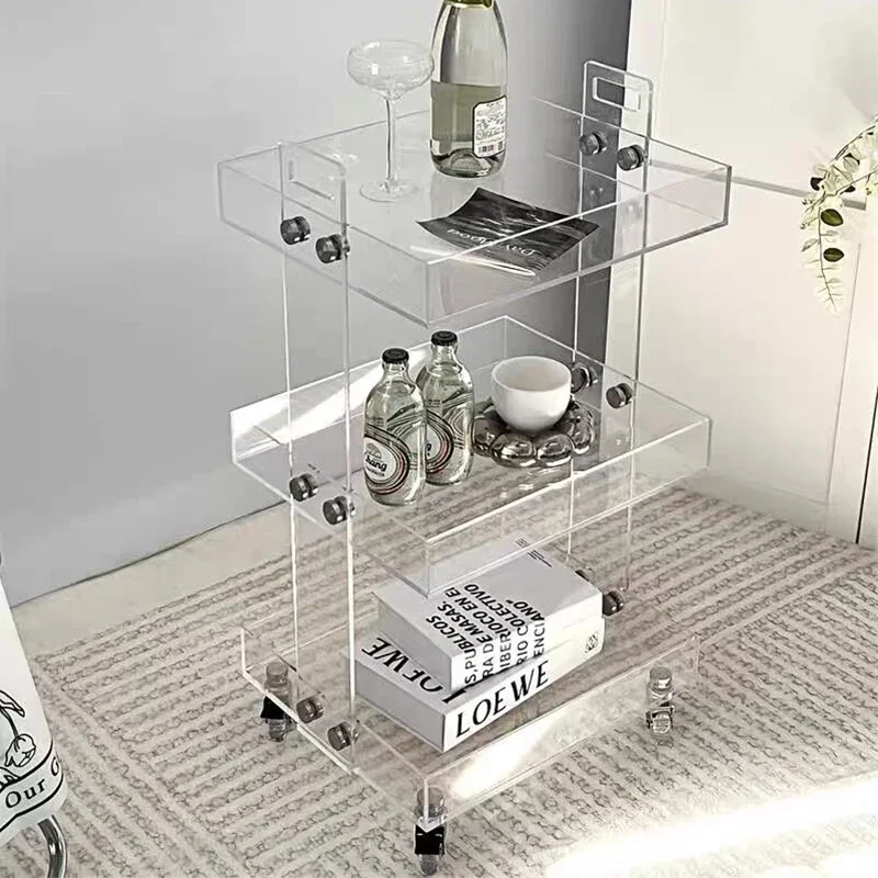 

Acrylic Transparent Side Table with Wheels Mobile Trolley Simple Storage Storage Rack