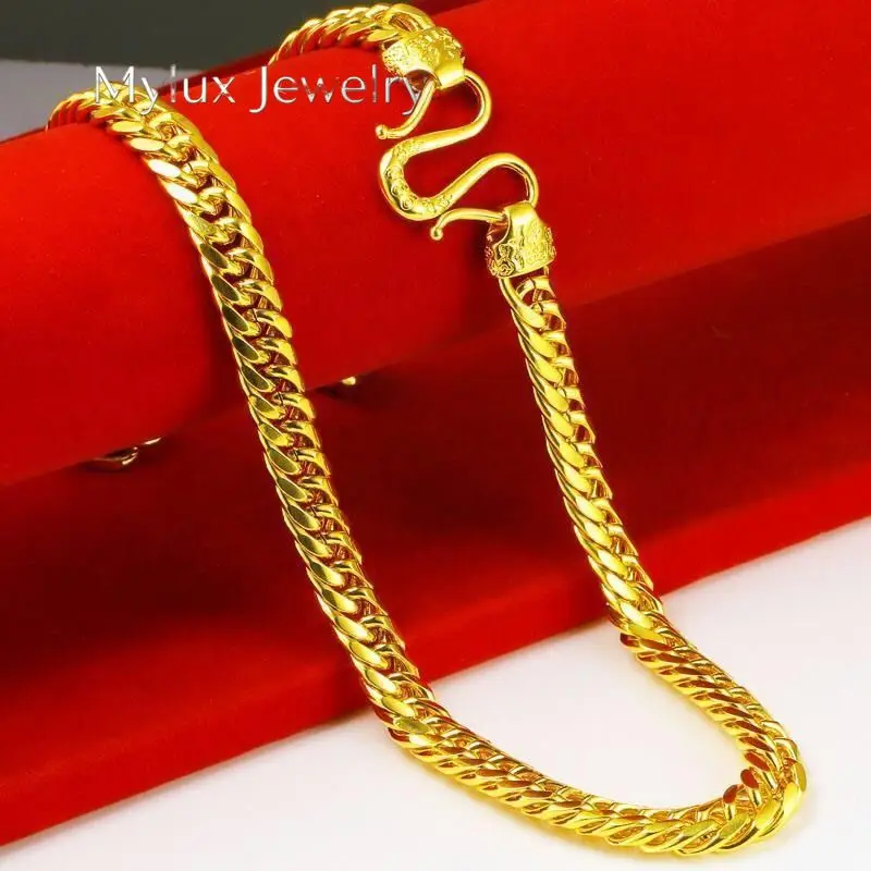 Mylux Jewelry Luxury fashion 9999 24K real gold Europe and the United States flat necklace Fu buckle the boss bracelet for men