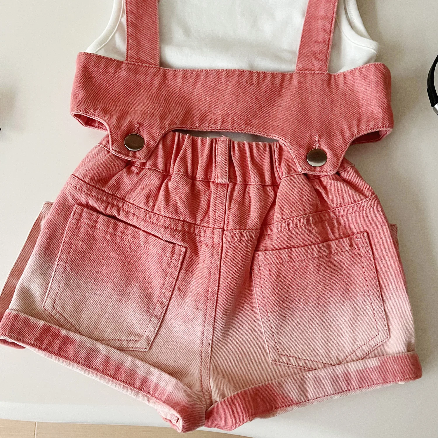 2024 Summer Girl Clothing Set New Korean Girls' Cowboy Strap+Short Sleeve T-shirt+Shorts 3-Piece Cute Fashion Kids Outffit