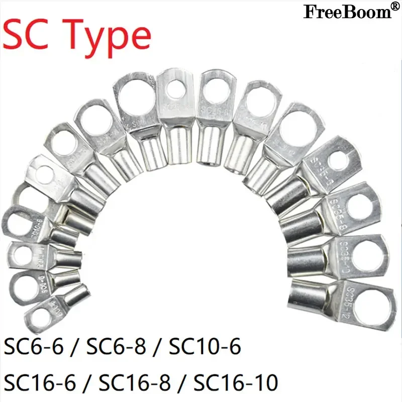 5/10pcs SC Type Wire Nose Terminal SC6/10/16 Bare Copper Battery Block Lugs Hole ID 6mm 8mm 10mm Crimp DTGA Cable End Connector