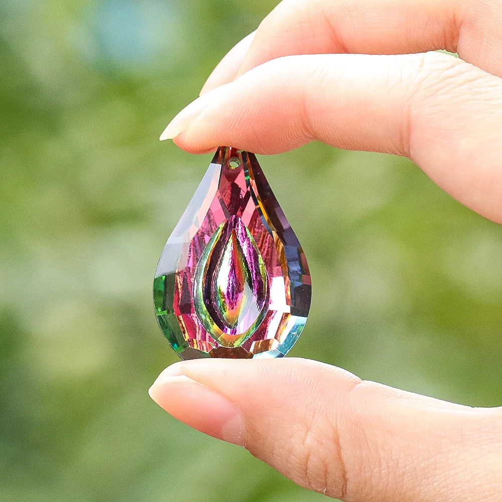 2.4cm Single-sided Colourful Teardrop-shaped Eyes Crystal Pendant Multi-faceted Refraction Sunlight Collector Outdoors Adornment