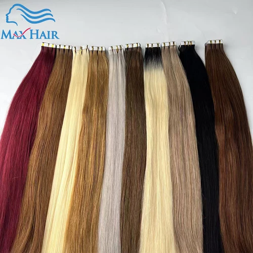 Imagen 2 del producto Extensiones de cabello con cinta humana, cabello humano liso, 40 unidades por paquete, extensiones de cabello adhesivas invisibles rectas Remy europeas