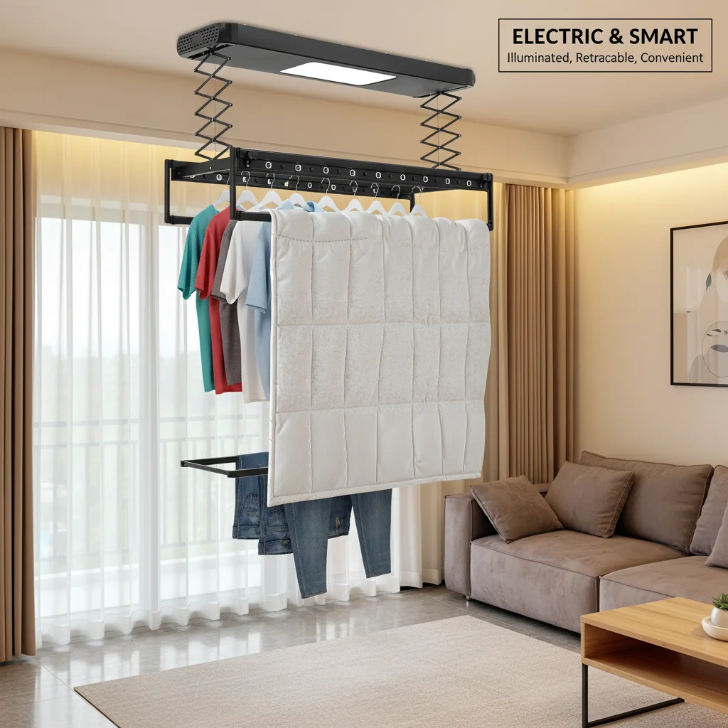 Picture 3: Retractable Electrical Airing Rack with Light Airing Rack with Remote Control Electrical Airing Rack Space Saving for Home