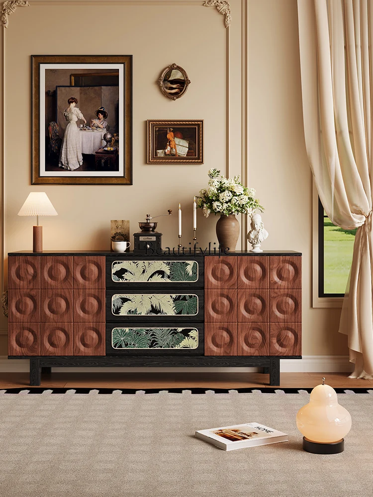 

Medieval solid wood dining side cabinet integrated against the wall storage cabinet