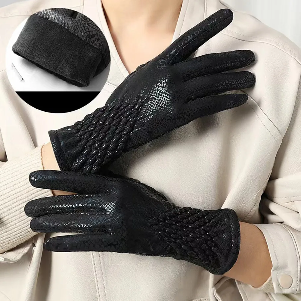 Touchable Screen Winter Gloves Warm Snake Skin Pattern Driving Mittens Touch Screen Gloves Outdoor Sports