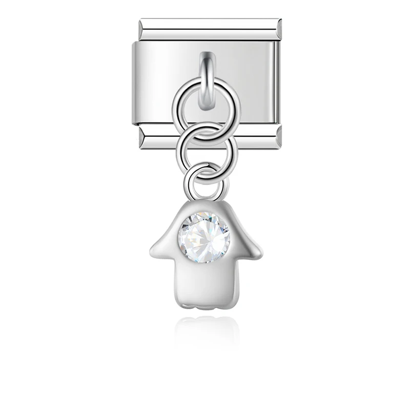 Hapiship 2025 Moon Lock Heart Cross Key Planet Turtle CZ Italian Charms Fit 9mm Stainless Steel Bracelet Jewelry DJ1560-S