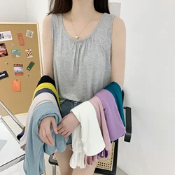 Summer Tank Tops Plus size O-neck Modal Pleated Camis wear inside Tee Tops sleeveless Casual Loose Top All match