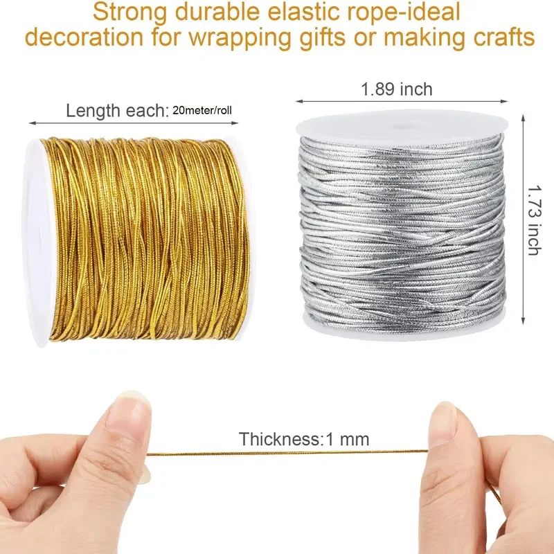 

20M/Roll 1mm Metallic Elastic Cords Stretch Cord Ribbon Metallic Tinsel Cord Rope for DIY Craft Making Gift Wrapping