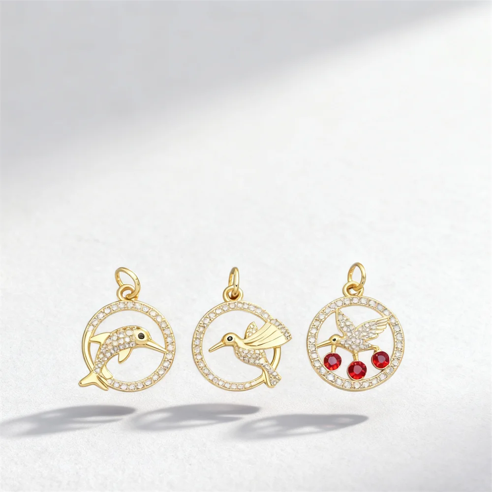 2Pcs Pendants Brass Animal Charms with Cubic Zirconia Dolphin Bird Hummingbird DIY Jewelry Charms for Necklace Bracelet Making view 6