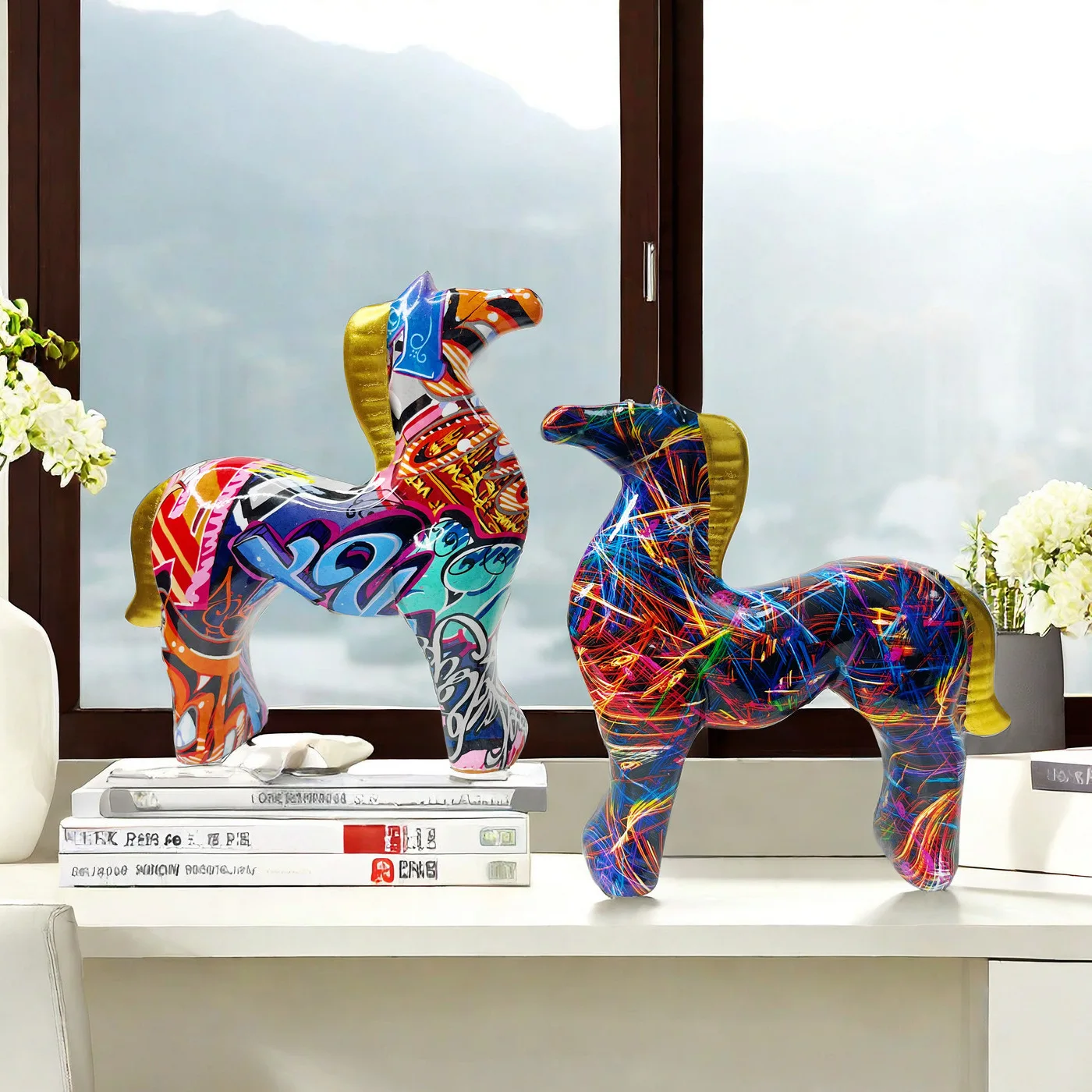 

Creative Nordic Colorful Abstract Horse Ornament Resin Crafts Home Living Room TV Cabinet Decoration