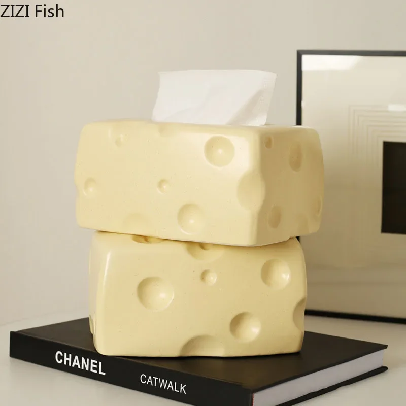 

Cute Cheese Shape Tissue Box Coffee Table Desk Decoration Modern Design Ceramic Tissue Box Bedside Table Paper Towel Case