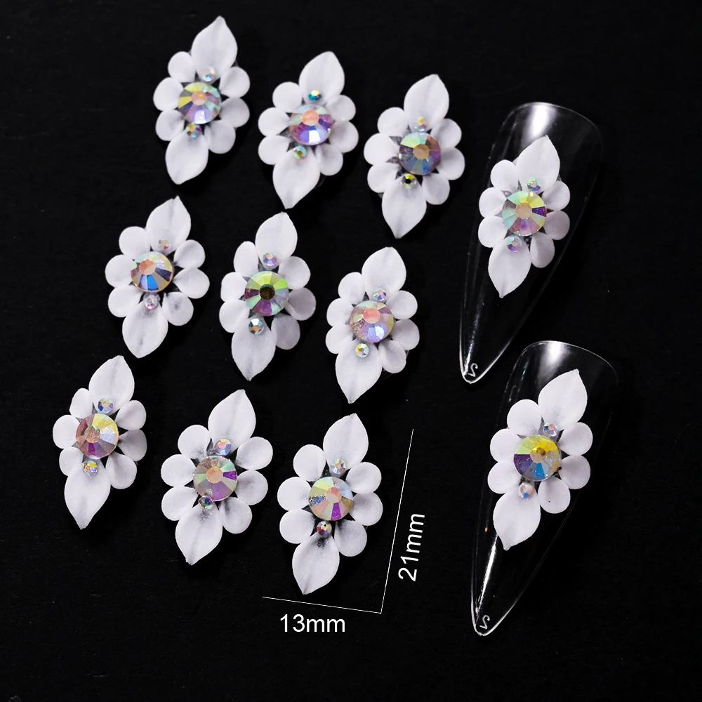 

10Pcs Handmade Sculpture Flowers 3D Acrylic Carved Flower Nail Art Charms 10*15mm Pearl Rhinestone Carving Flower Manicure Decor