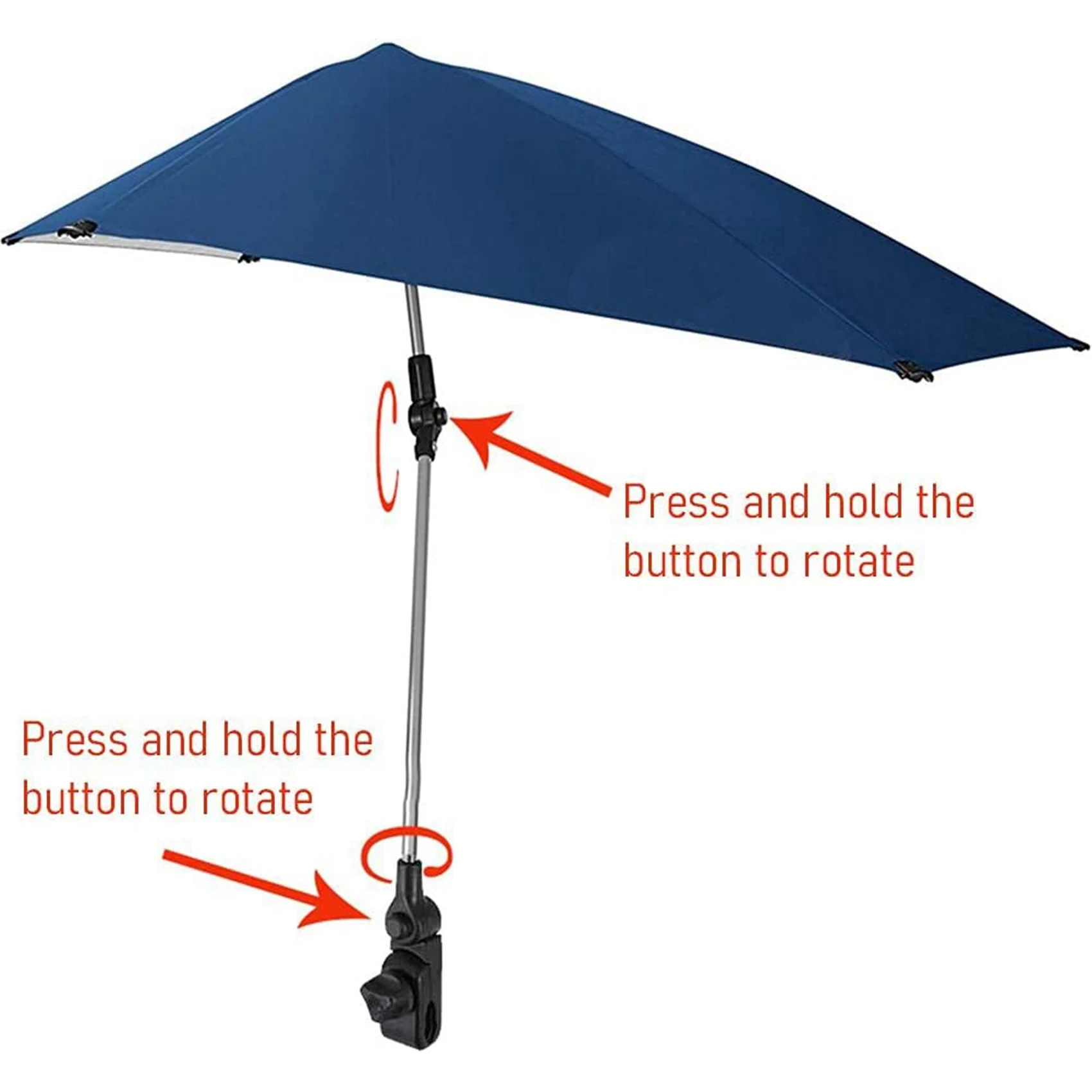 

Adjustable Beach Umbrella,360-Degree Swivel Chair Umbrella with Universal Clamp,Great for Beach Chair, Patio Chair M