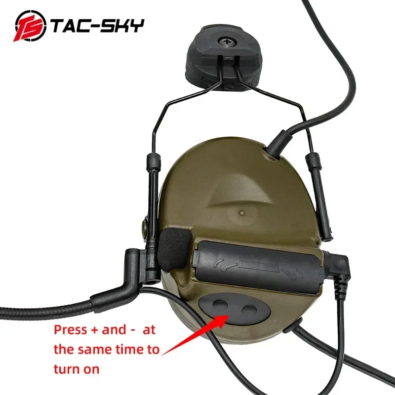 TAC-SKY Tactical ARC Helmet Rail Mount COMTAC II Hearing Protection Noise Cancelling Pickup Shooting Headset + U94 PTT