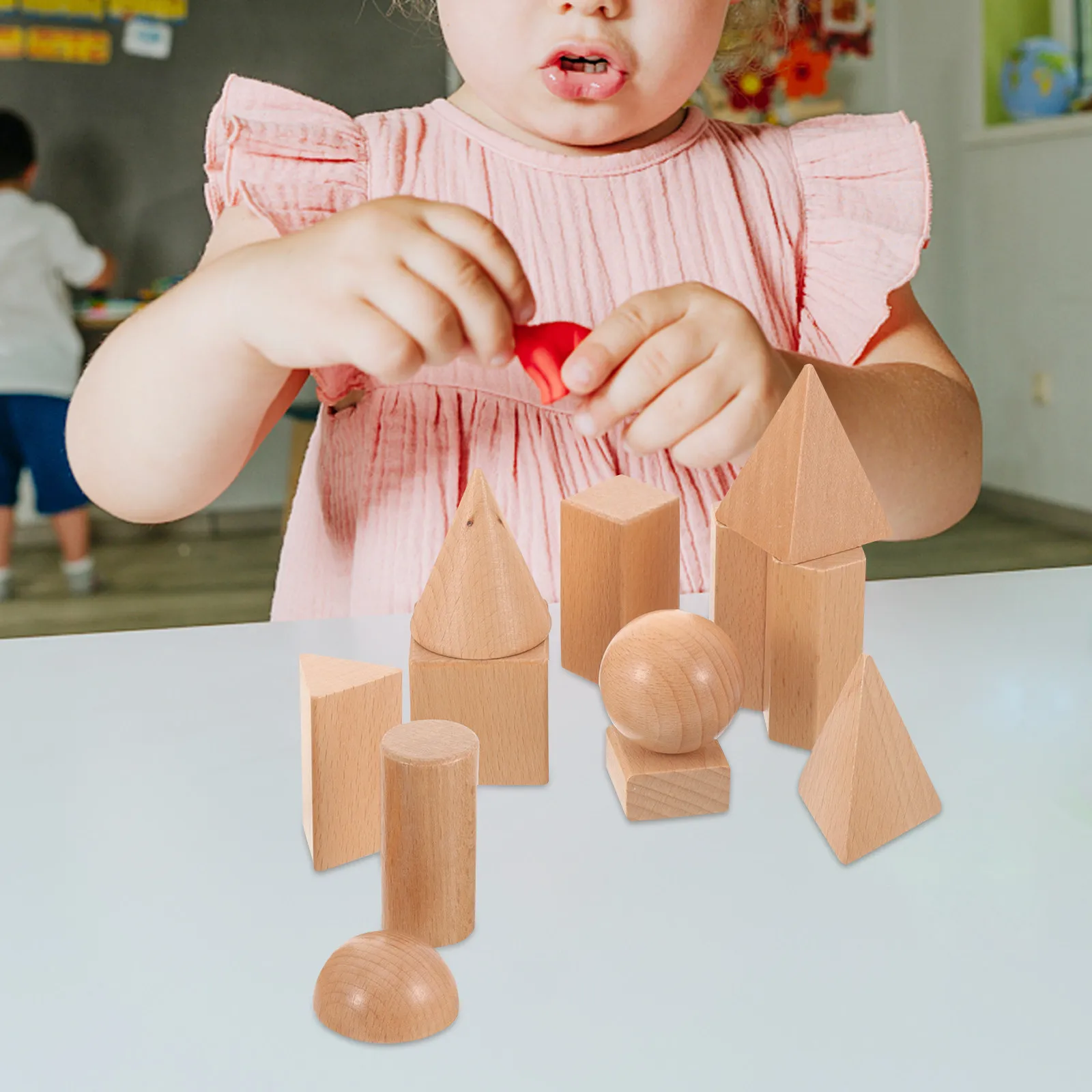 

1 Sets Geometric Wooden Blocks Three Dimensional Shape Matching Educational Plaything Preschool Building Puzzle