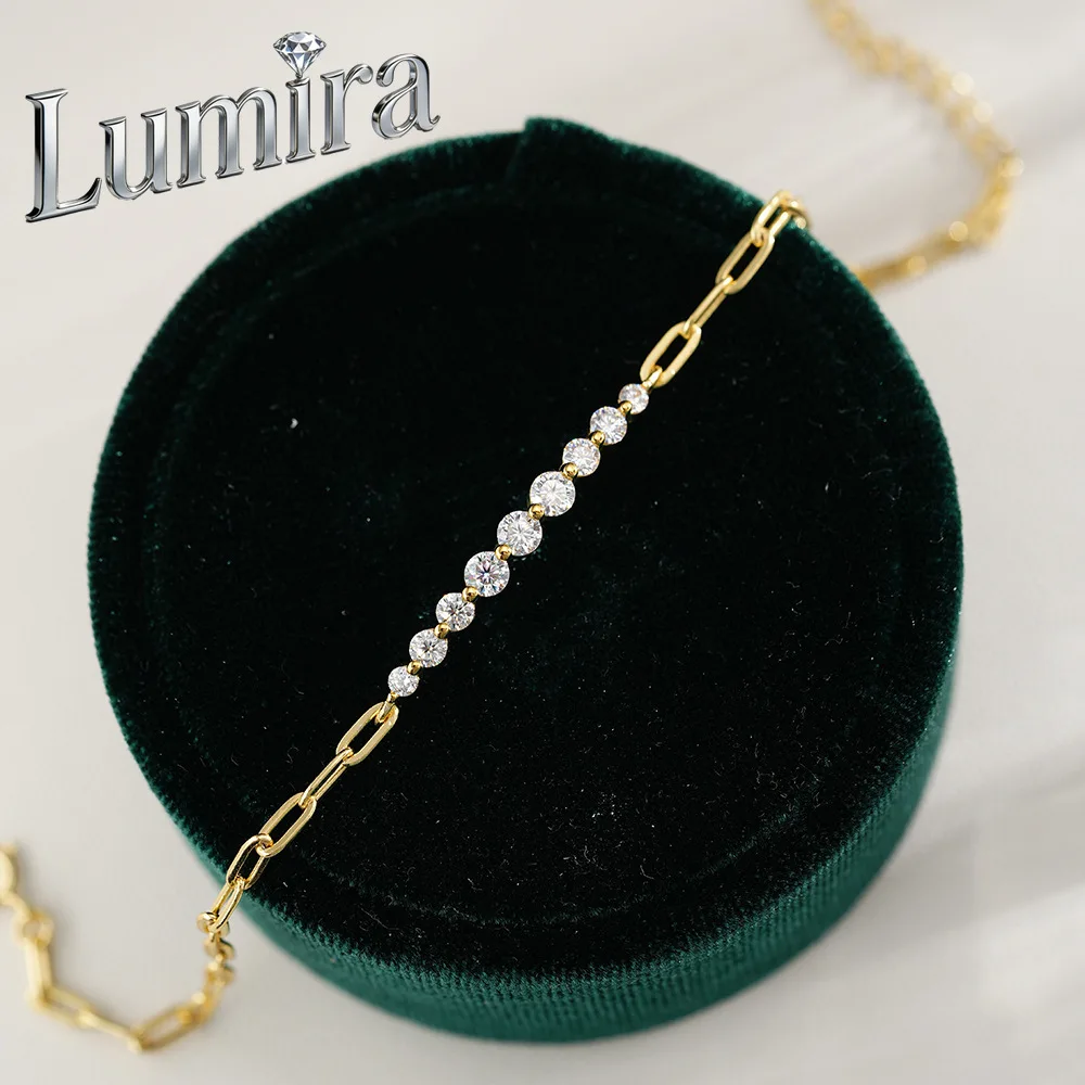 Lumira 18K Gold Irregular Straight-Row Bracelet for Women Color D Moissanite Niche Design Wedding Charm Fine Jewelry Gift
