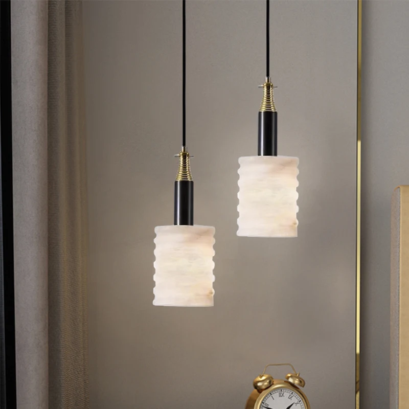 Nordic Designer Master Bedroom Bedside Study Small Chandelier Retro Art Aisle Foyer Staircase Marble Copper Pendant Light
