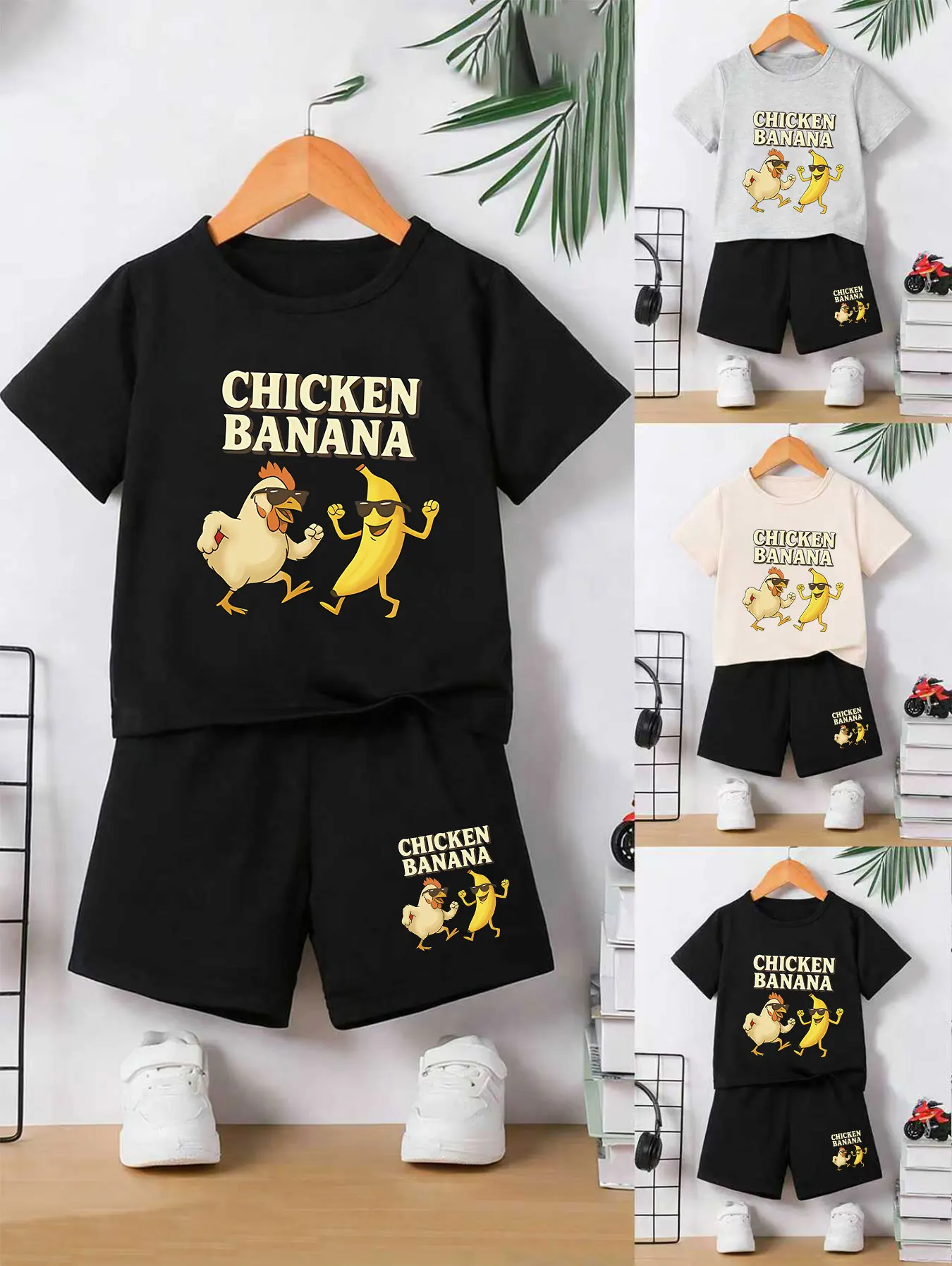 Boys' Funny Comfy Chicken-Banana Print Set Kids' Clothing Comfortable Wear for Boys