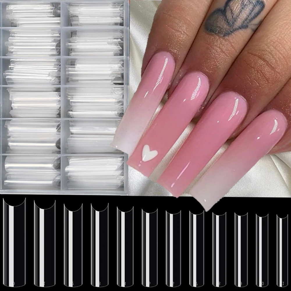 

240/200pcs XXL Clear Square False Nail Tips C Curved Straight Extra Long Fake Nails Tip Soft Gel Acrylic Nail For Nail Extension