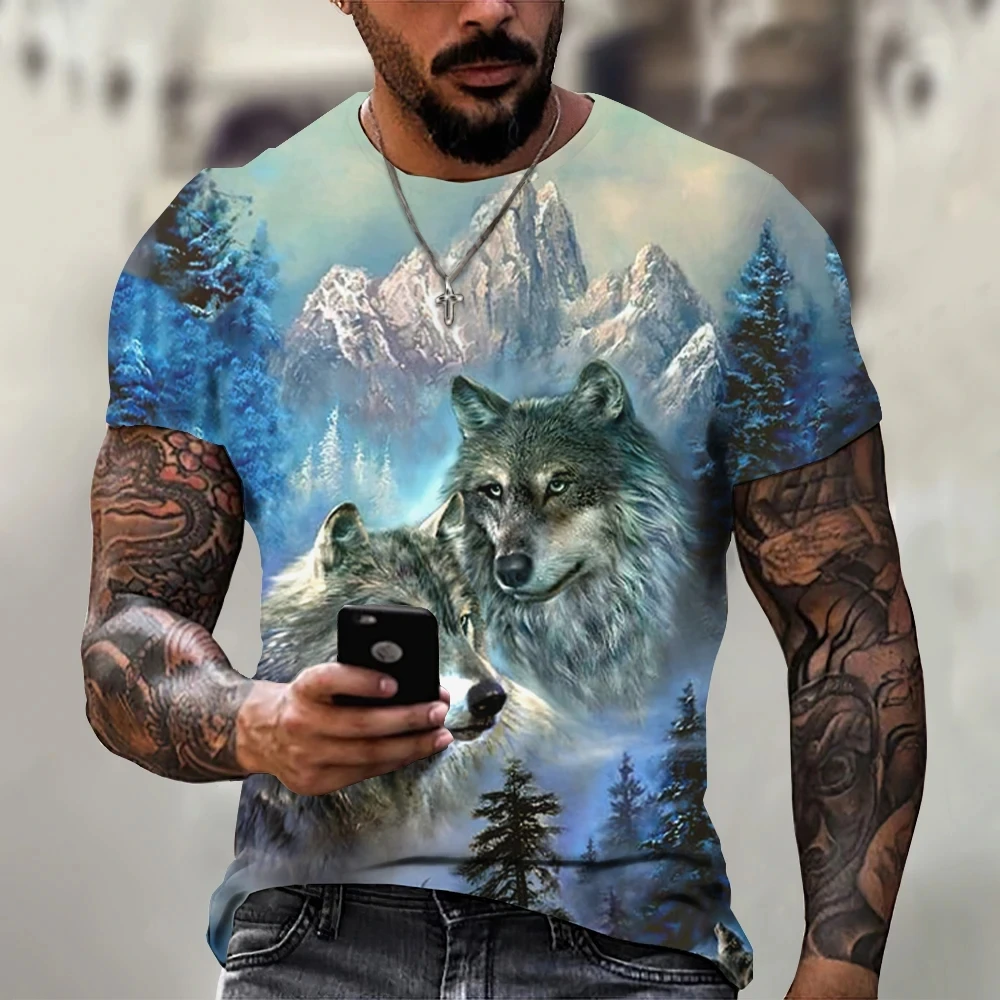 

New Men's summer fashion T-shirt animal Wolf 3D printed round neck T-shirt neutral street casual sports short sleeved top Z0368