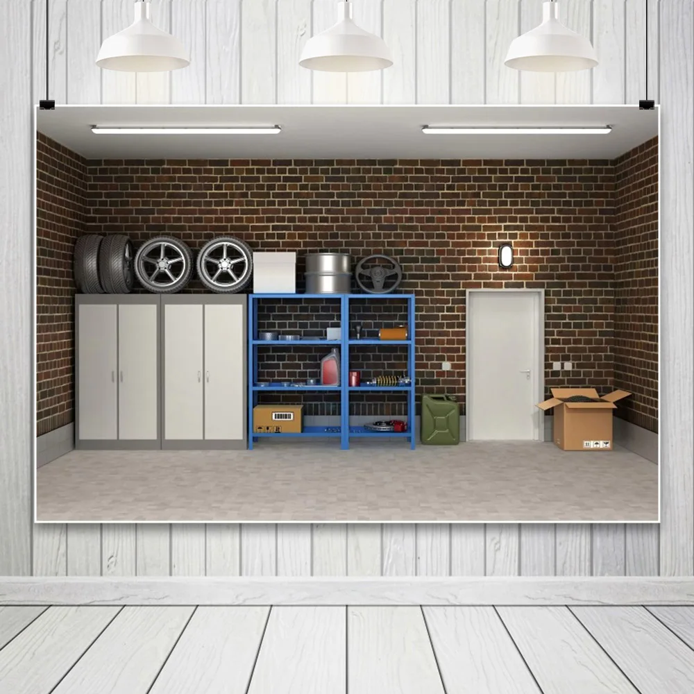 Bannière de décoration de table de gâteau d'anniversaire pour enfants, arrière-plan de maison de garage, outil de réparation de Little Atlancione, toile de fond de photographie de cabine en rondins