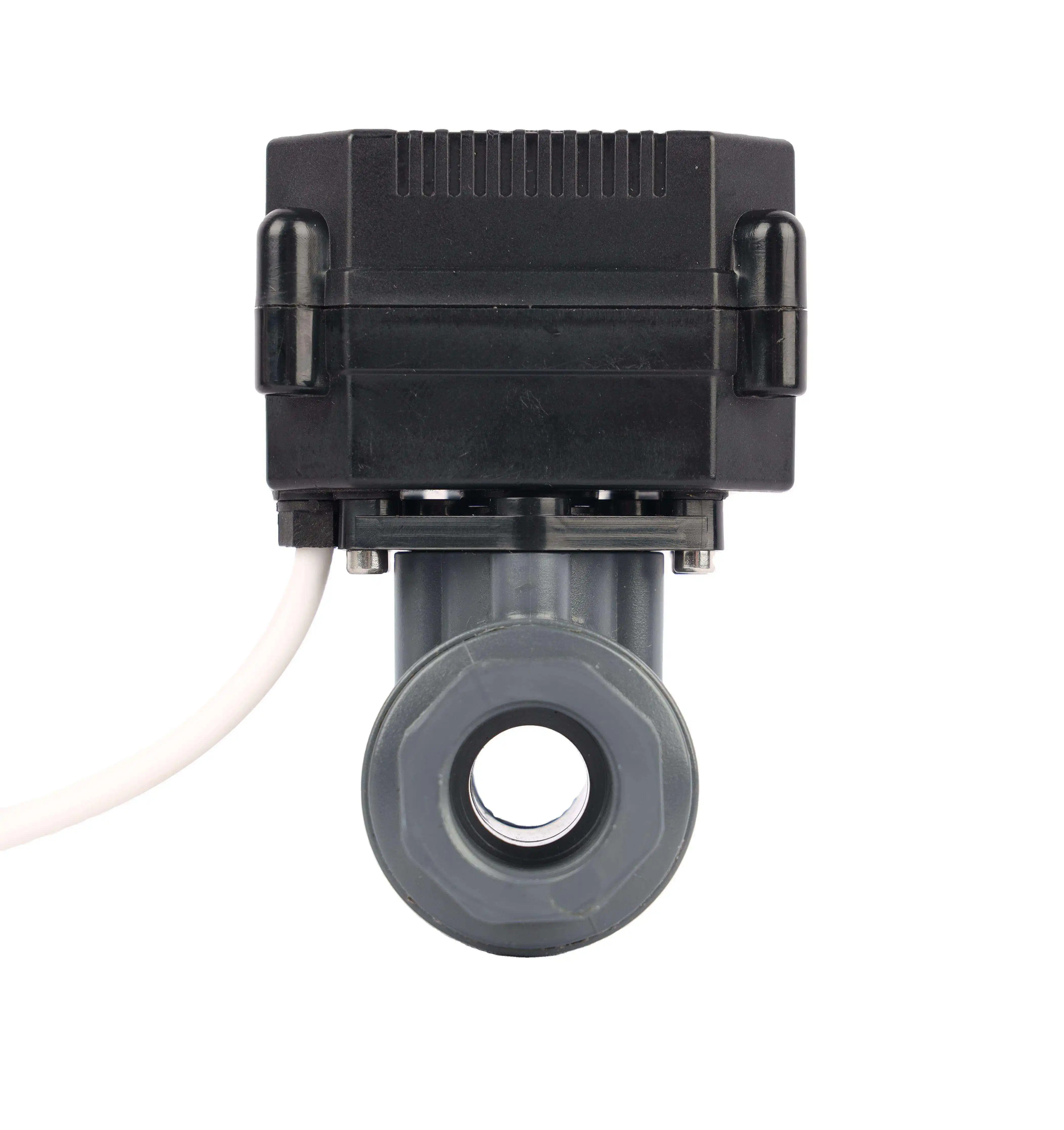 2 Way DN25 PVC Valve Actuators Manual Override Mini Electric Motor Actuator PVC Ball Valve DC9-35V