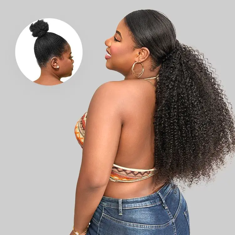 Afro Kinky Curly Ponytail Extensions Clip In Drawstring Ponytail Human Hair Extensions Mongolian Kinky Curly Hair Pieces
