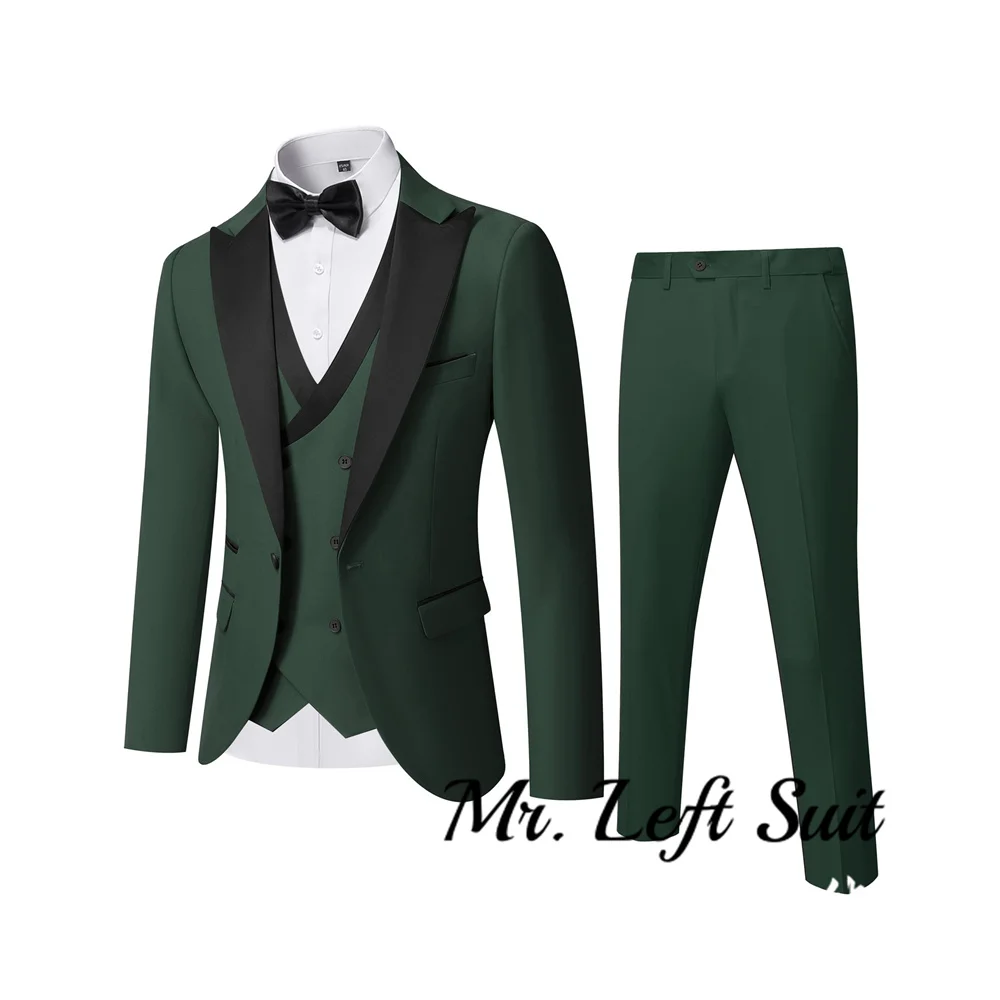 Men\'s 3 Piece Slim Fit Wedding Tuxedo Set Peak Lapel One Button Suit Jacket Double Breasted Vest Pants