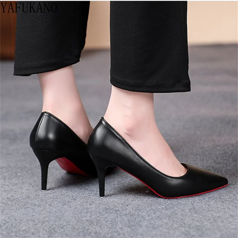 6cm/8cm/10cm Classic Style Office Work Shoes Sexy Red Sole Stiletto Ladies Pumps Matte Leather High Heels Plus Size 42 43