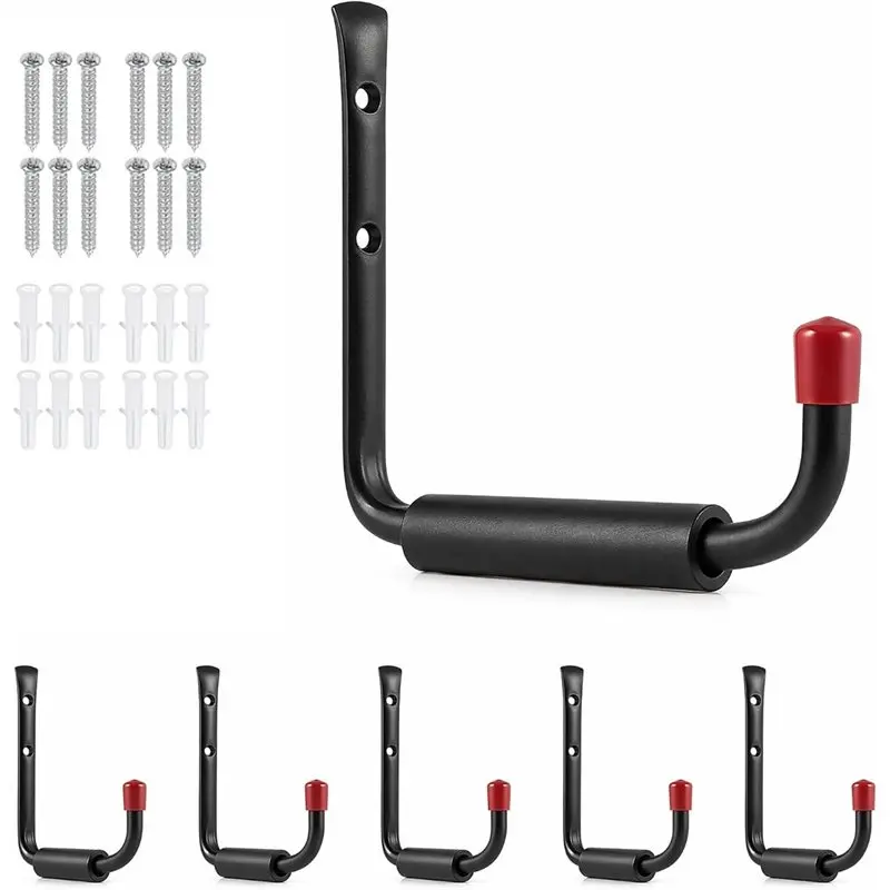 PORK-6 Pack Garage Hooks Heavy Duty, Multi Functional J Hooks, 7.08 Inch Anti Slip Ladder Hooks For Bikes,Garden Tools