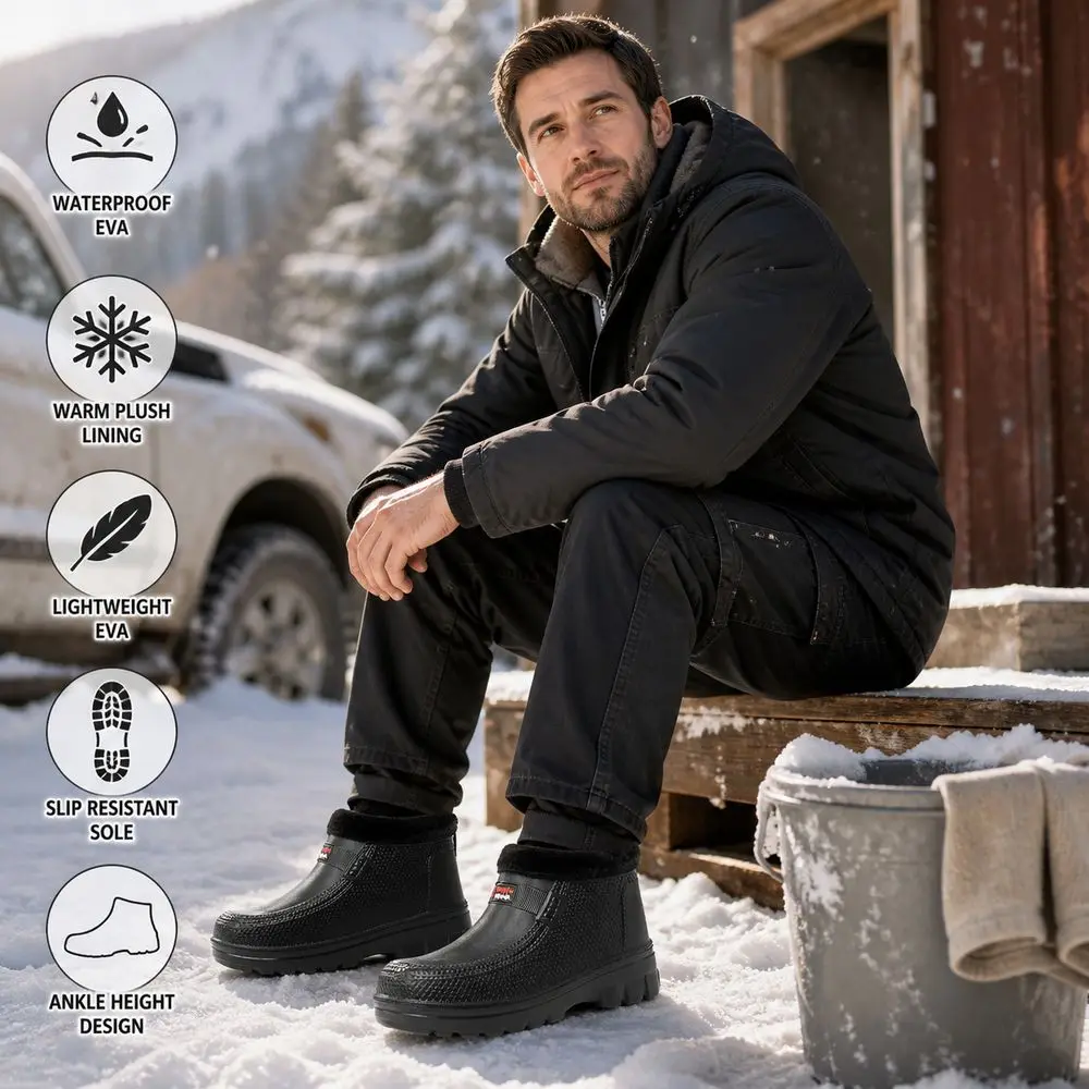 New Waterproof Winter Snow Boots EVA Lined Men's Winter Boots Slip Resistant Ankle Height Cotton Shoes Outdoor Work