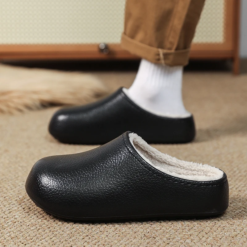 

Новые модные хлопковые тапочки для мужчин и женщин, зимние теплые домашние хлопковые туфли, водонепроницаемые садовые туфли, домашняя обувь без застежек, лаконичные туфли, размеры 36-45