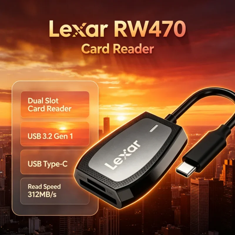 Lexar RW470 Dual Slot USB 3.2 Gen1 2-in-1 Type-C SD microSD Card Reader UHS-II for Video Transfer