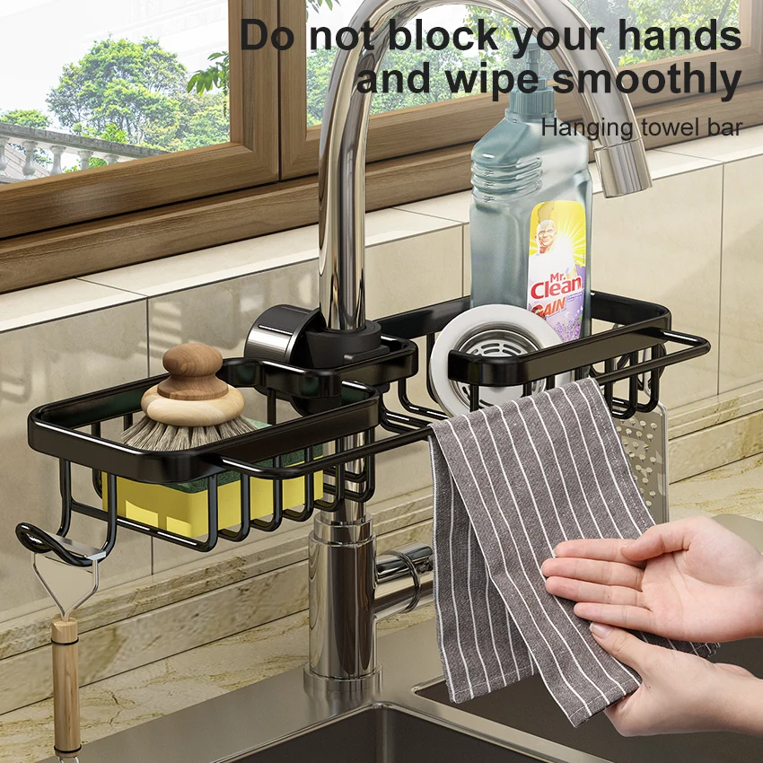 Kitchen Faucet Sponge Holder Sink Caddy Organizer Over Faucet Hanging Faucet Drain Rack for Sink Organizer Shelves Soap Holder