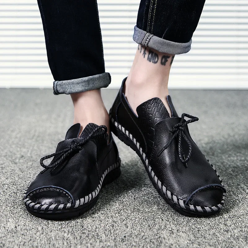 

Men Leather Casual Shoes Soft Moccasins Flats Lace Up Mens Shoes Big Size 38-50 Fashion Sneakers