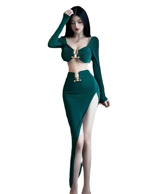 WOMENGAGA New Sexy Strapless Long Sleeved Hollowed Out Dress Elegant Fashion Sexy Korean Women 2024 New Sweet Dresses 6WY