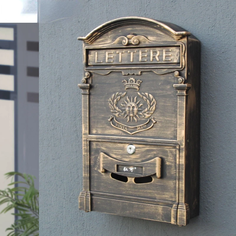 

Mailbox Wall-Mounted Outdoor Household Creative Magazine Rack Post Box with Lock Suggestion Box Retro Printable Door Number