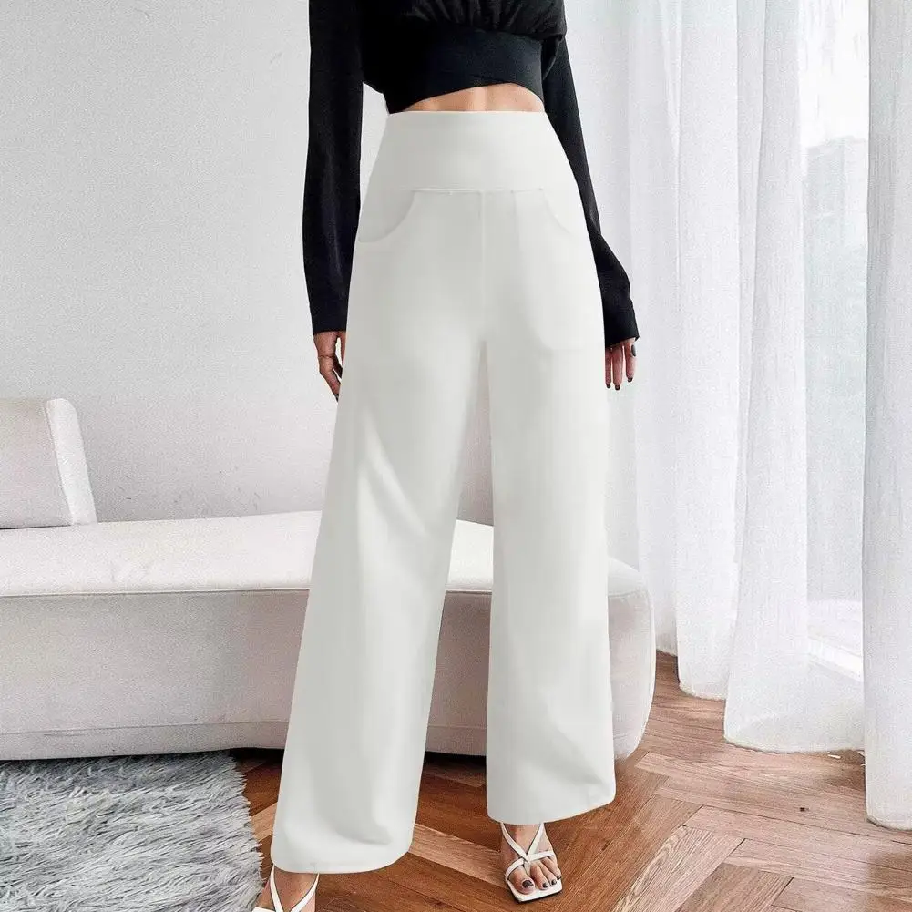 High Waist Pants Stylish Women's High Waist Yoga Pants with Side Pockets Wide Leg Lounge Trousers for Streetwear Casual Wear