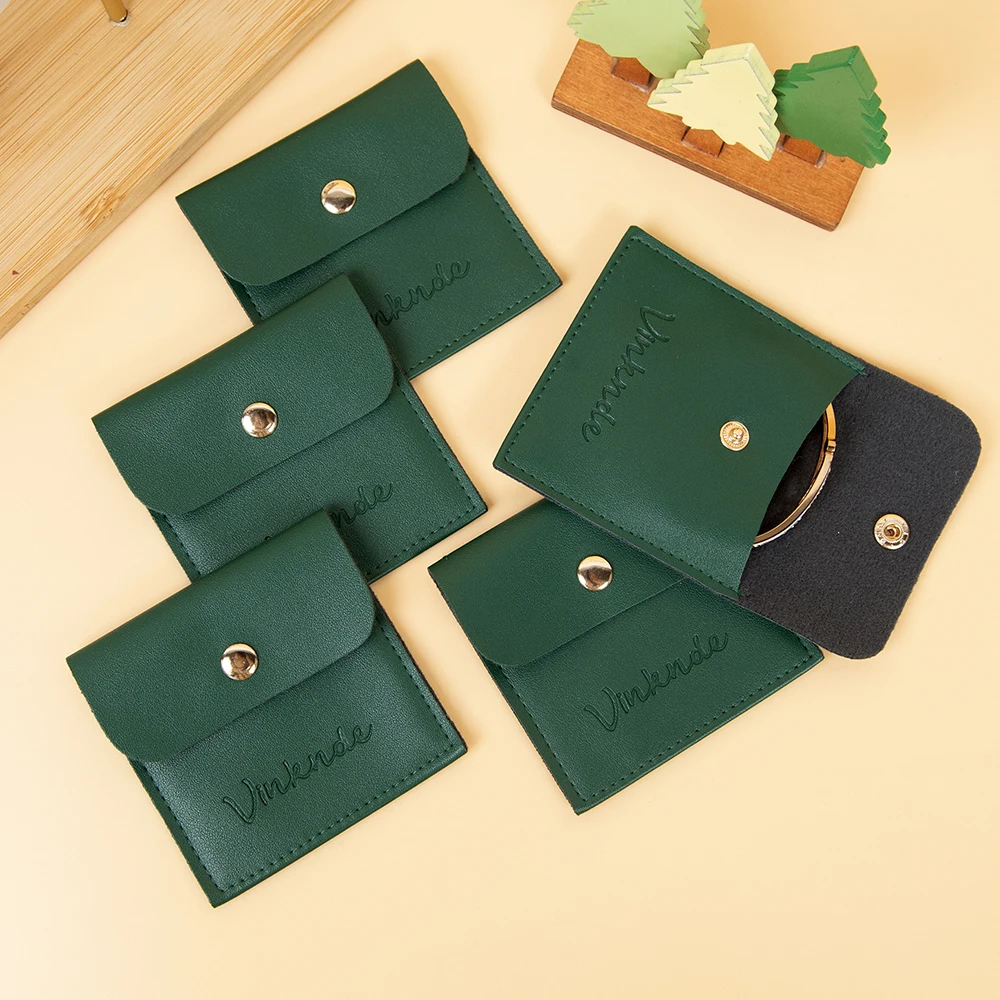 

50Pcs Dark Green PU Leather Jewelry Pouch Necklace Earrings Rings Bag with Bottom Gift Packaging Jewellery Bag Custom Logo Print