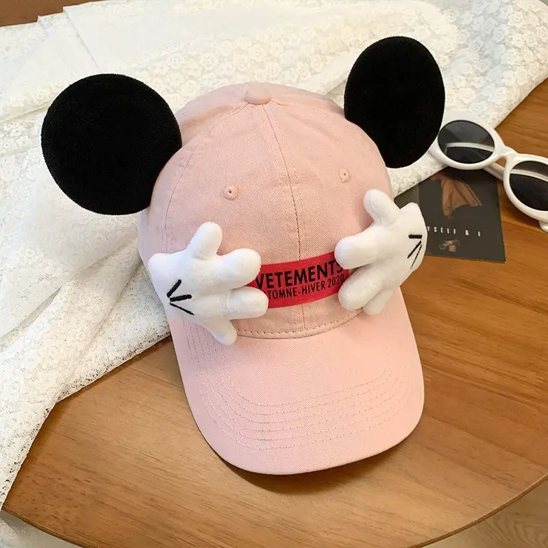 جديد ديزني قبعة آذان ميكي غطاء الوجه تصميم الصيف التظليل لطيف الكرتون السفر موضة واسعة قبعة لها حواف الأبوة والأمومة عشاق هدية #3