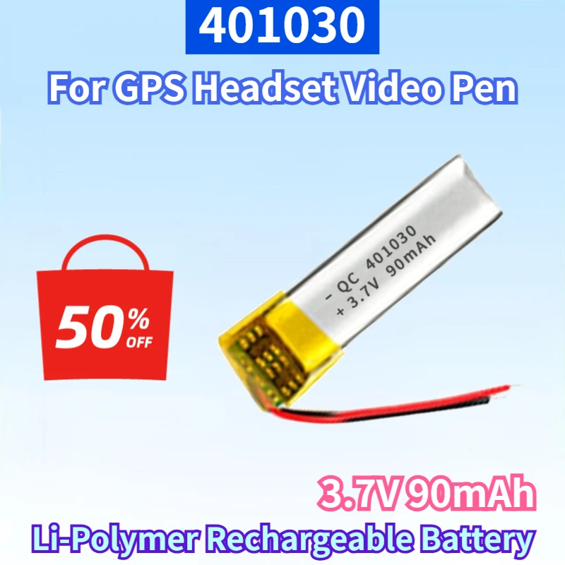 

Newest 401030 3.7V 90mAh Lithium-Polymer Rechargeable Battery for GPS MP3 MP4 Bluetooth Headset Video Pen Replacement Battery