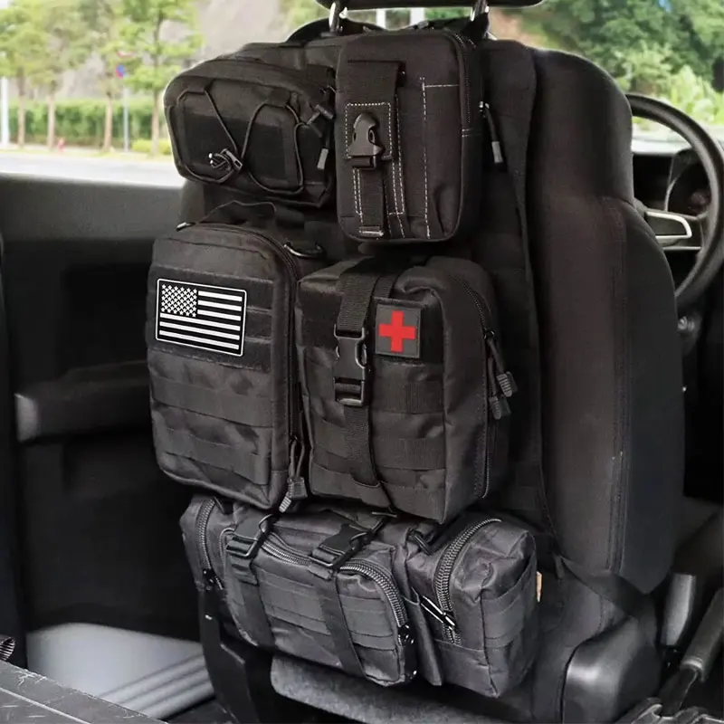 

6pcs/set Universal Car Backrest Wall Hang Seat ​Back Storage Bag Organize Molle Panel with 5 Detachable Pouch,Outdoor Campe Hike