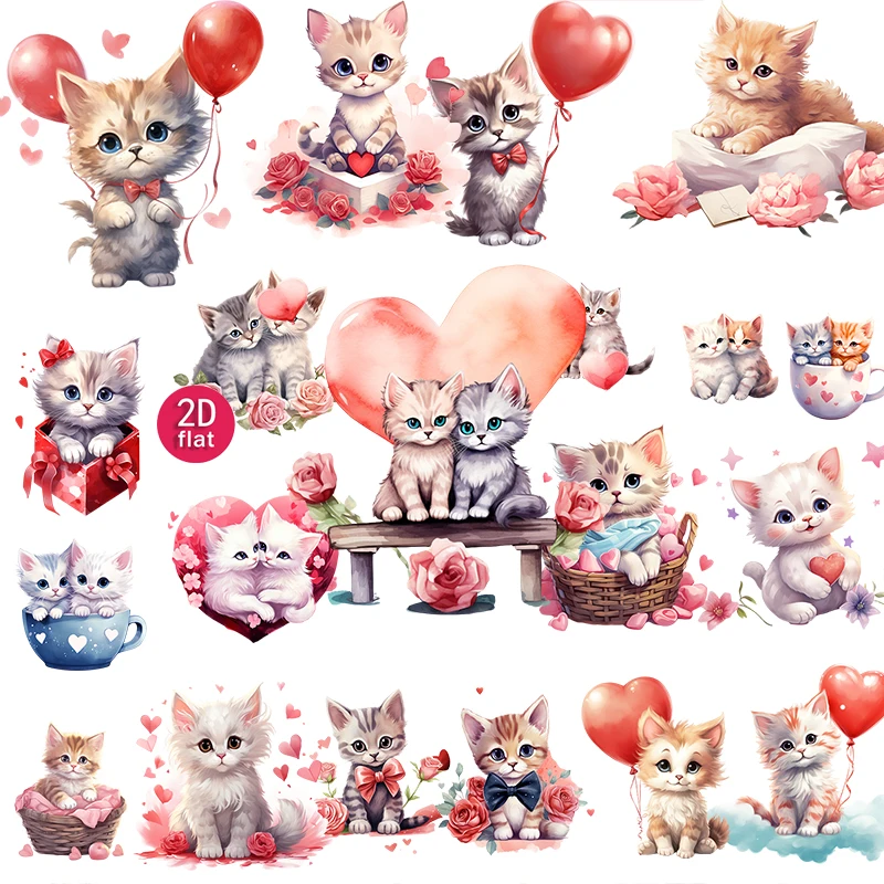 20pcs 2D flat Cute Cat Stickers, Watercolor Kitten Decor, Suitable for diaries and DIY scrapbook stickers